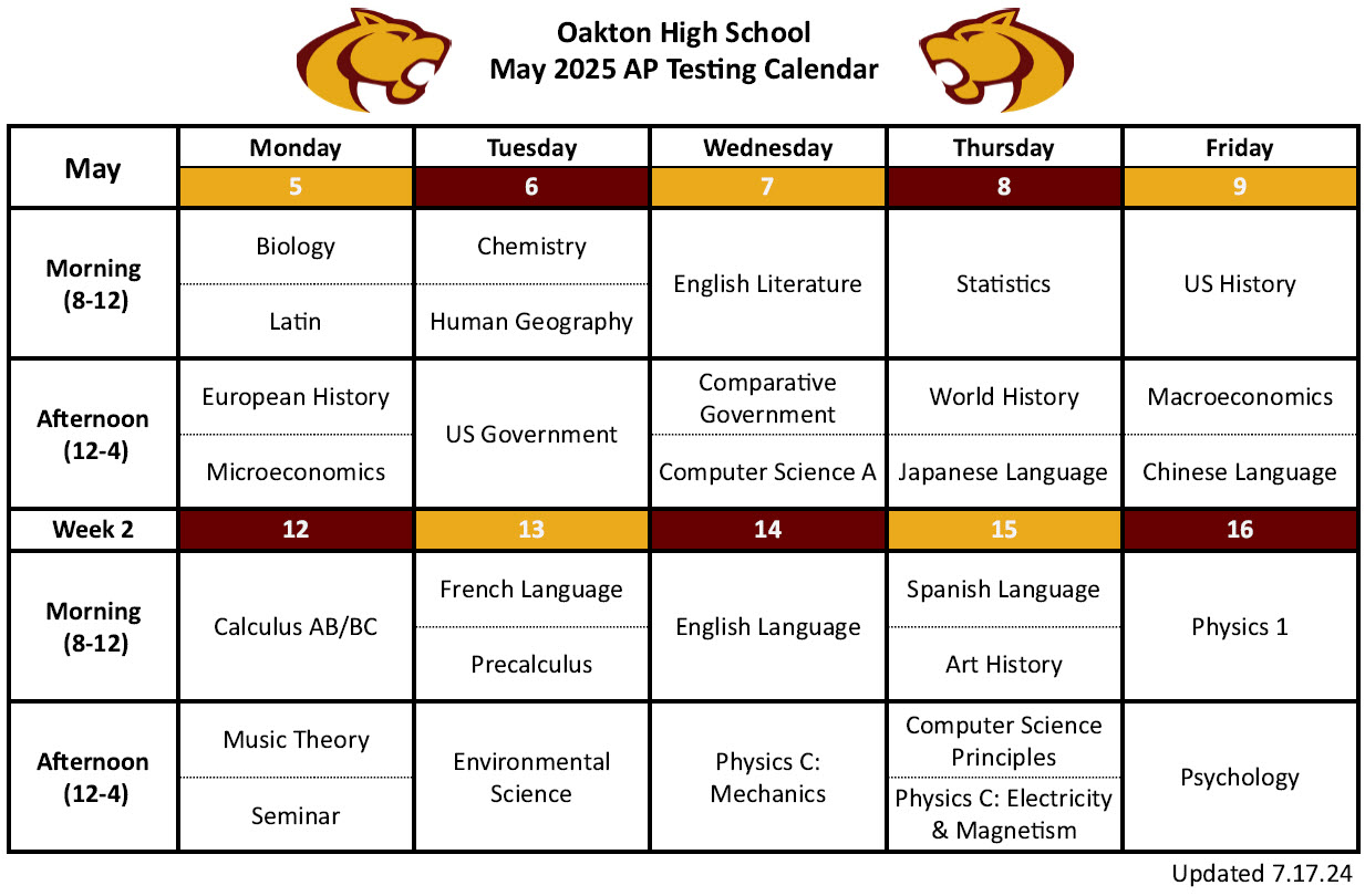 image of Oakton calendar