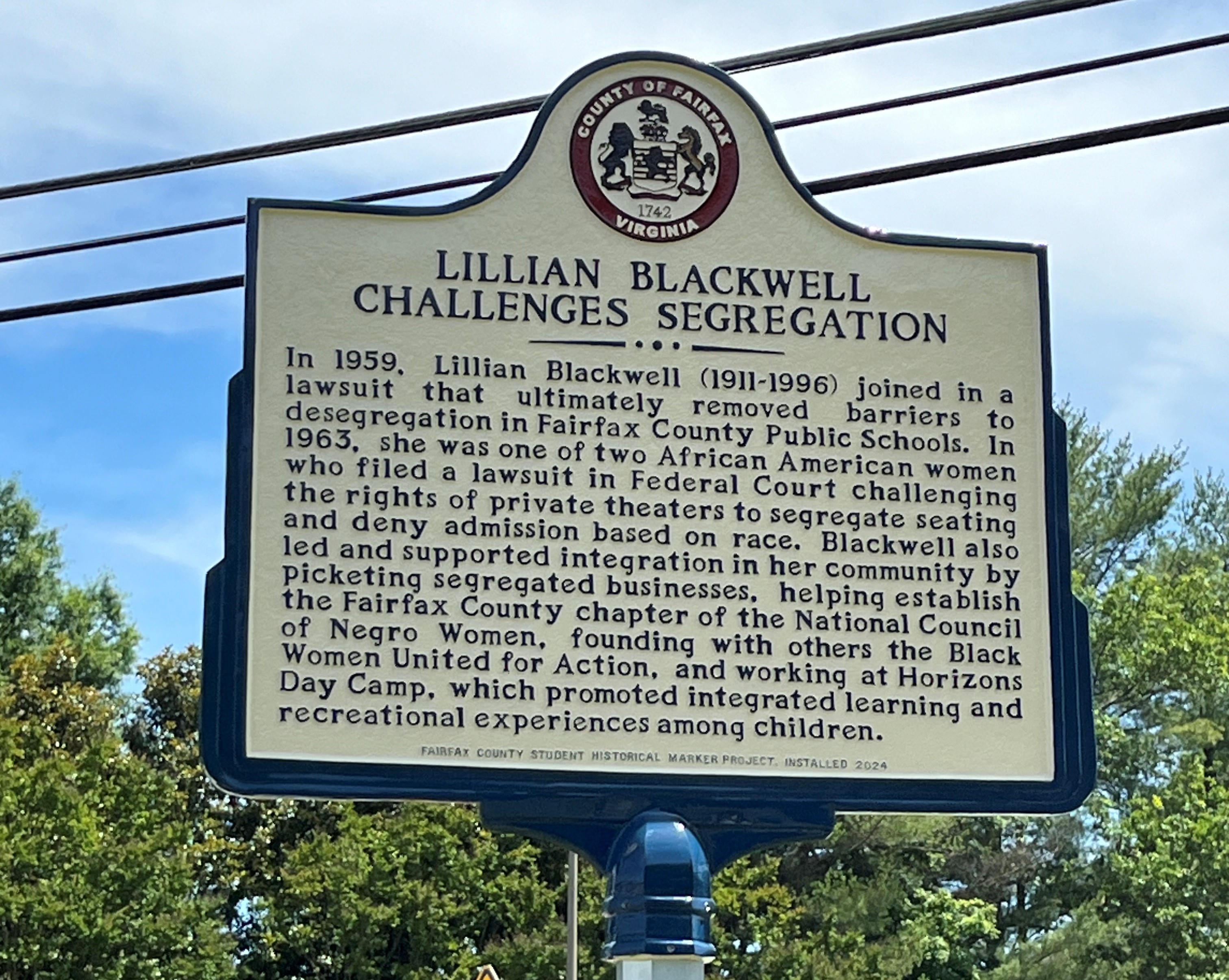 A historical marker on Lillian Blackwell